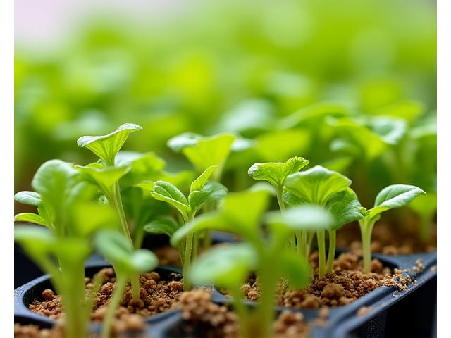 Small trays of vibrant green microgreens and sprouting seeds, showcasing their fresh, delicate leaves.